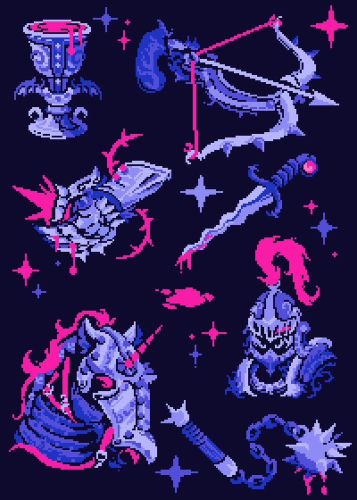 A small section of my armory stickers, Gothic gear pieces with bright pink accents 
