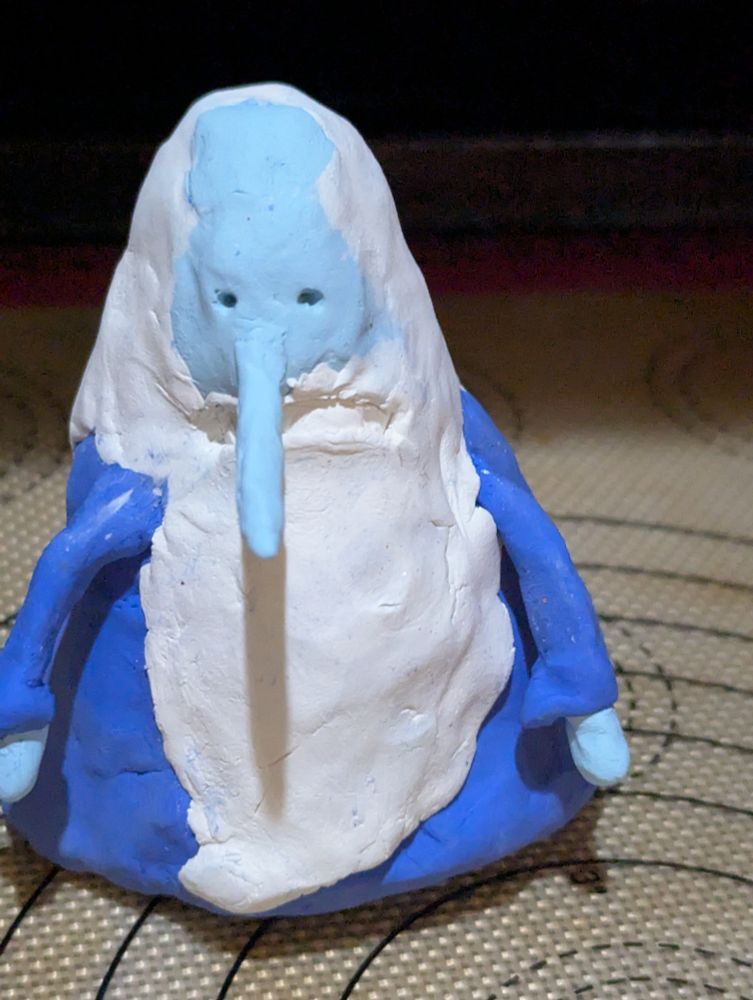 clay figure of Ice King from Adventure Time, he is clearly a work in progress 