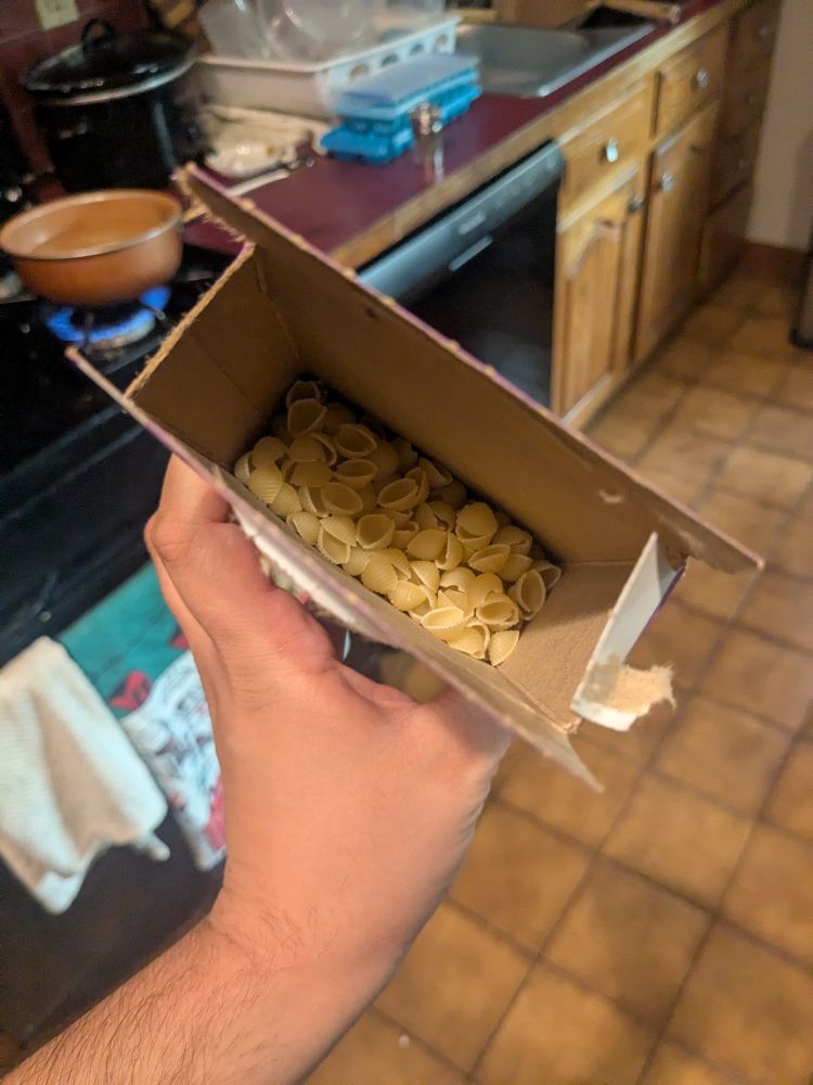 macaroni in a box and NO CHEESE PACKET 😞