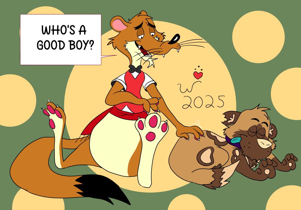 Wheeler giving scratchies to a sleeping WildDog. 
(WildDog belongs to @OHMYRICHARD)