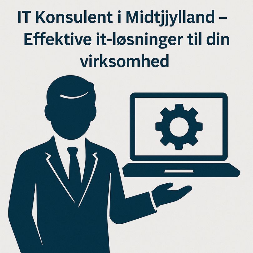 Ikonisk illustration af IT konsulent i Midtjylland med laptop og gear-symbol