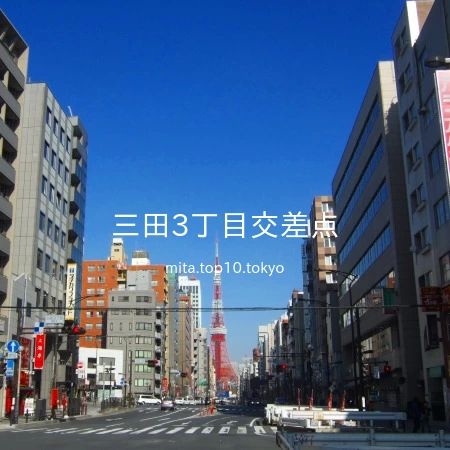 2006 年 12 月 10 日 10 時 42 分に、「三田3丁目交差点」より、「東京タワー」方面へ向かって撮影しました。中央奥に東京タワーが写っています。
