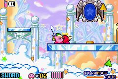 Screenshot of the hub area of Kirby and the Amazing Mirror
