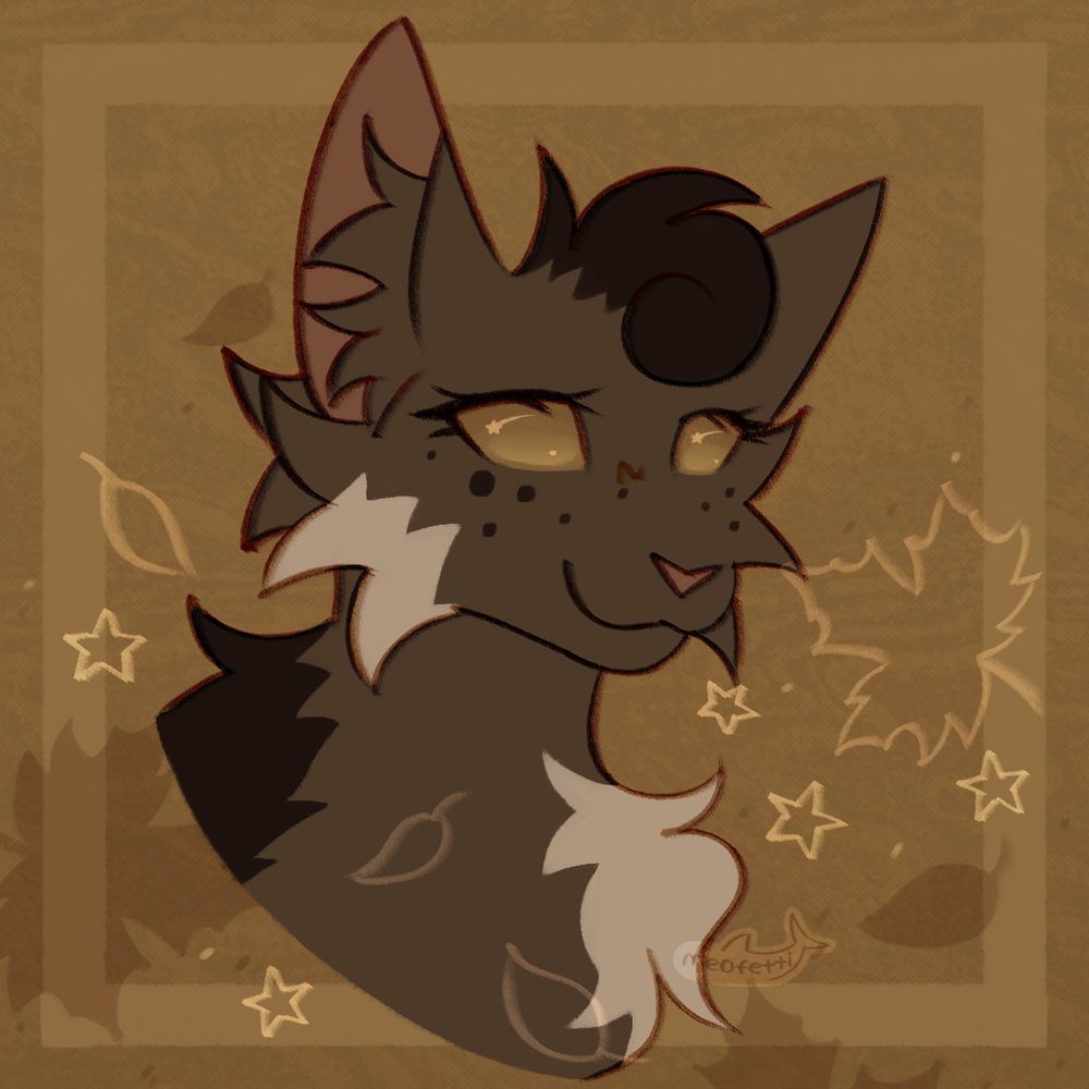 Dead Spottedleaf surrounded by stars and leaves 