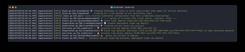 Tests for kube-vip showing IPv6 egress