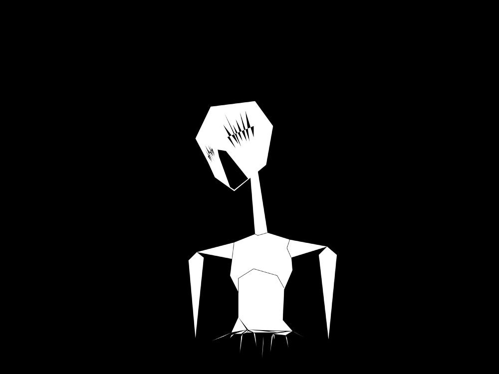 A legless, handless mannequin, with a neck far too long. Its eyes are sewn shut.