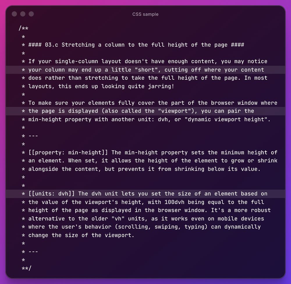CSS sample: Stretching a column to the full height of the page