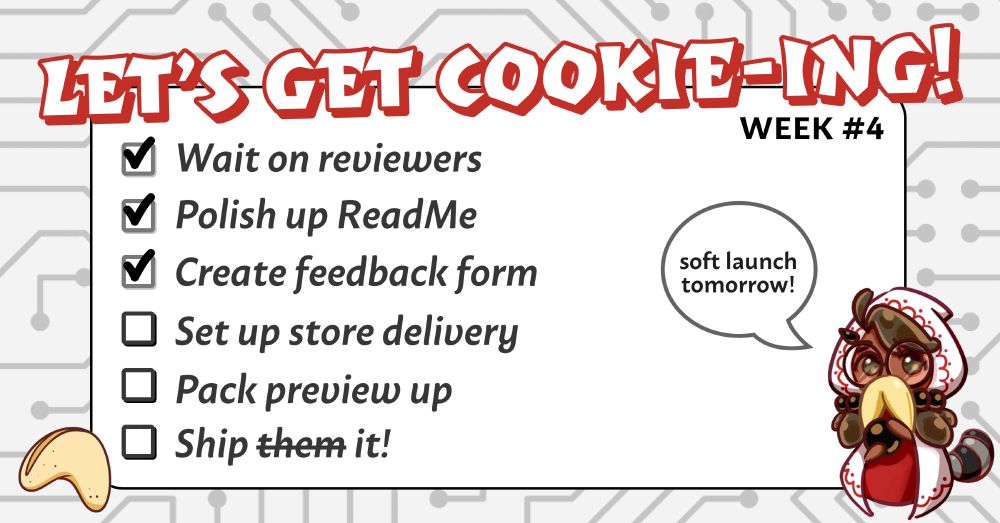 todo list for week 3 (todo): everything related to packing up the pack. The reviewers and readme work is done, now it's missing the packing.