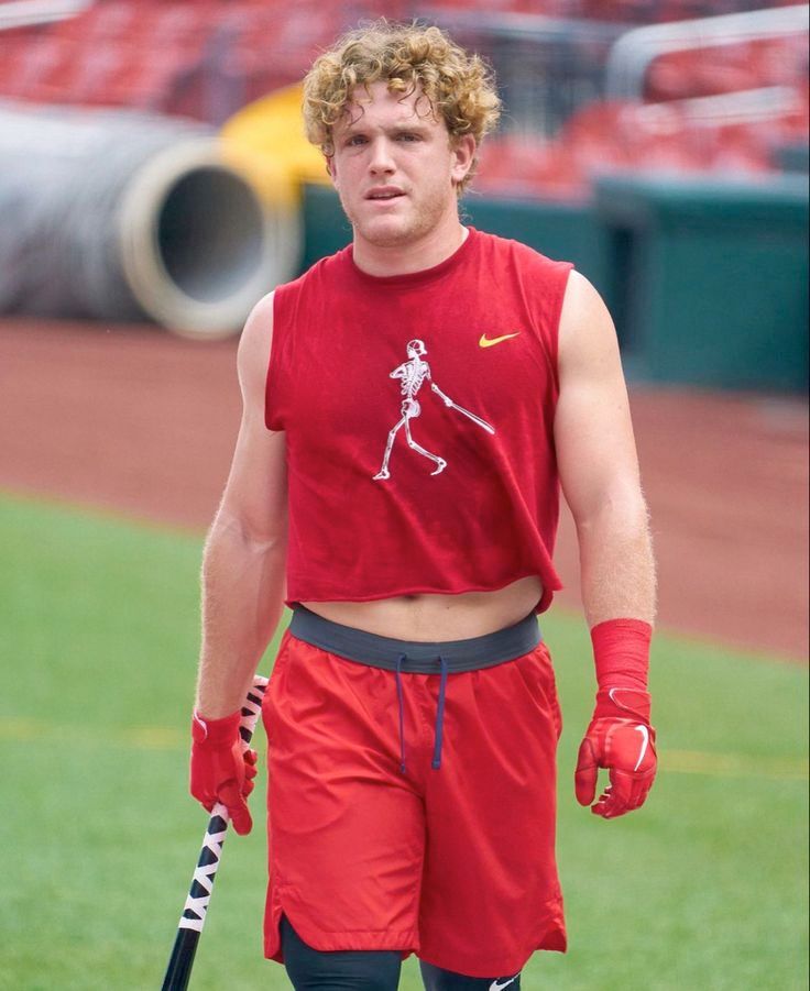 harrison bader in yet another crop top. this one is from the cardinals. 