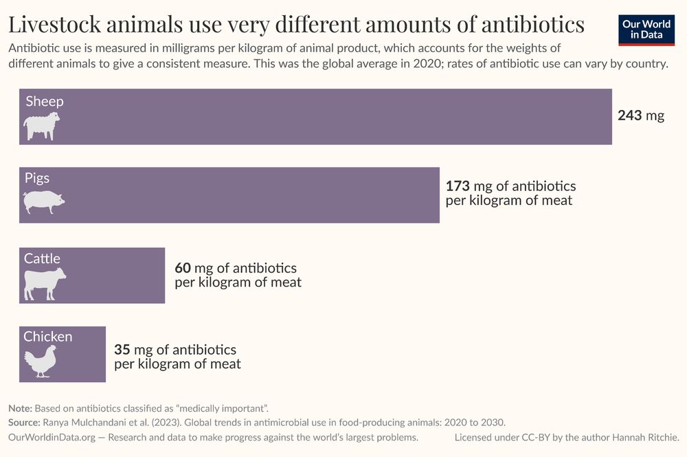 Bar chart titled 'Livestock animals use very different amounts of antibiotics'