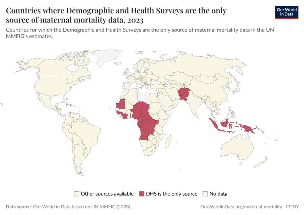 Map of countries where the DHS was the only source of maternal mortality data