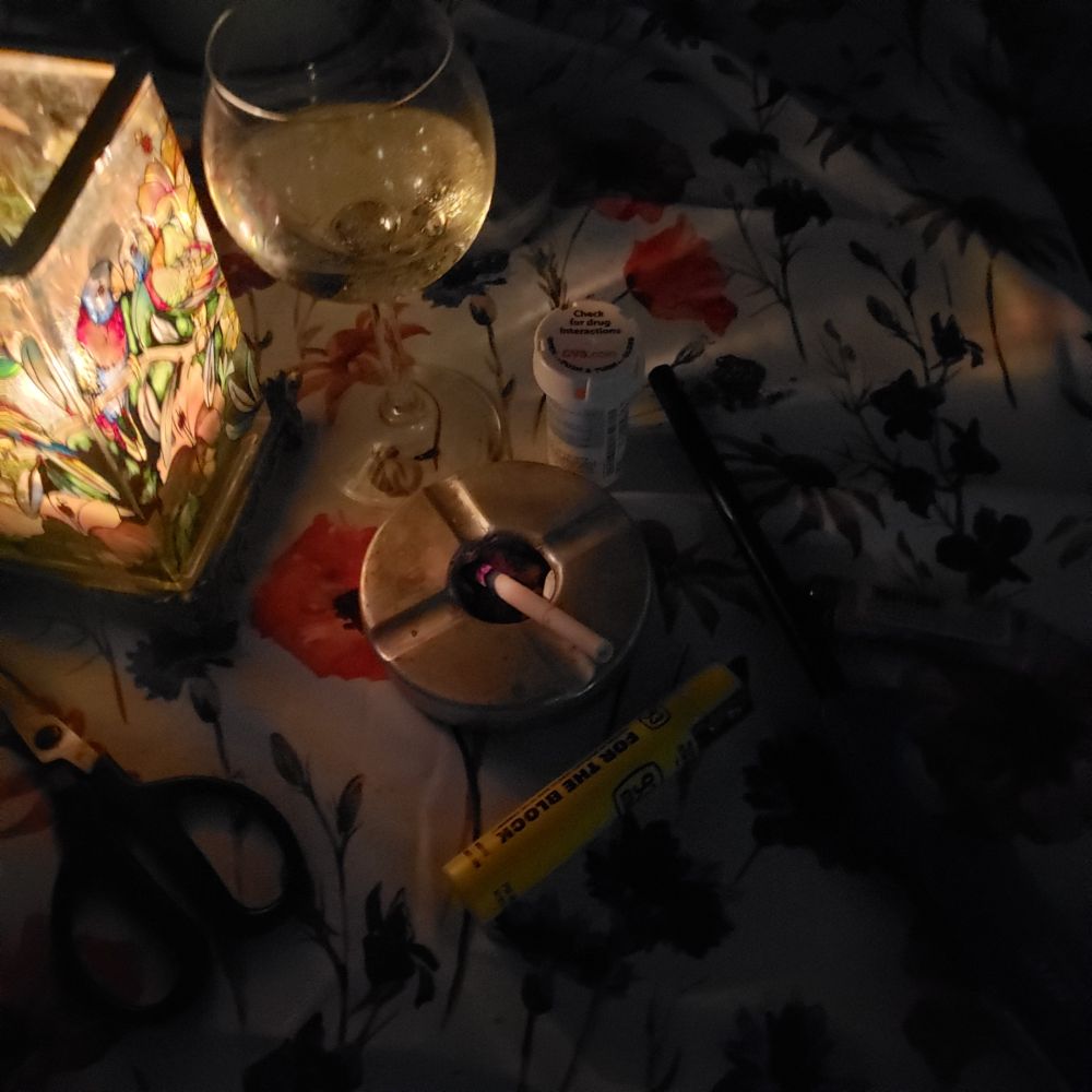 Prescription drugs, wine, cigarettes and a blunt,  just self medicating.