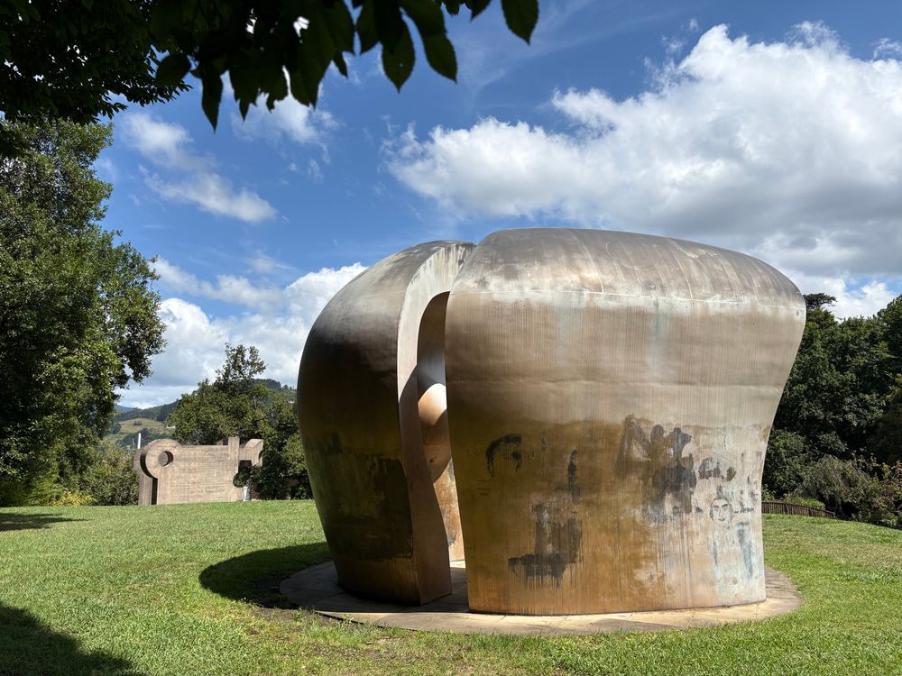 Henry Moore sculpture “Large Figure in a Shell” in a park above the town of Gernika.