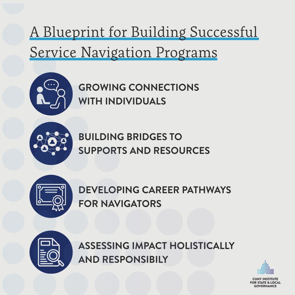 A Blueprint for Building Successful Service Navigation Programs. GROWING CONNECTIONS WITH INDIVIDUALS. BUILDING BRIDGES TO SUPPORTS AND RESOURCES. DEVELOPING CAREER PATHWAYS FOR NAVIGATORS. ASSESSING IMPACT HOLISTICALLY AND RESPONSIBLY.