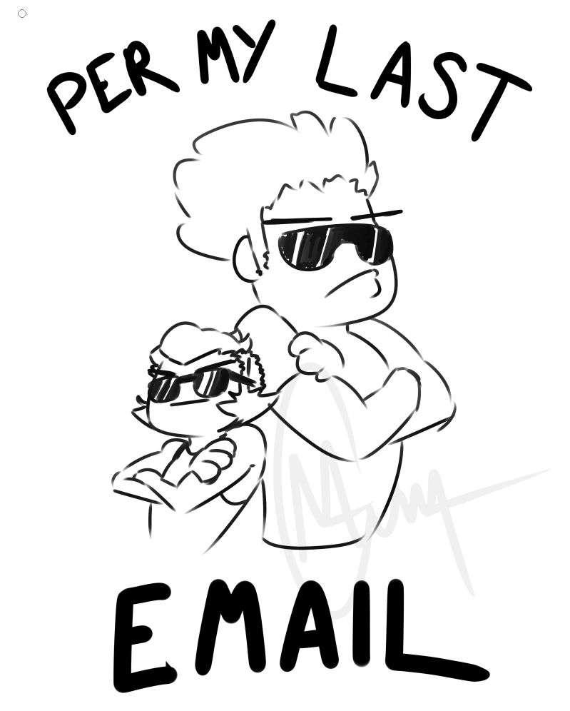 Maguma & his friend Greg who are posing, back to back with sunglasses on, with attitude, regarding business emails with folks who were not listening.