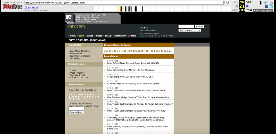 Wayback Machine capture of MTV News.