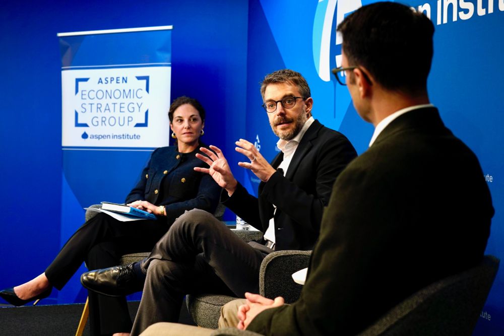 Two men, one woman, panelists Aspen Economic Strategy Group