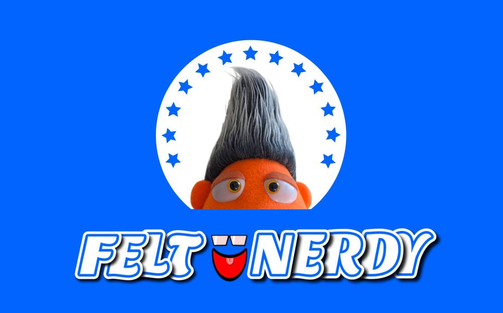 A parody of the Paramount+ logo with a puppet with extremely tall hair in place of the Paramount mountain.  The text reads 'Felt Nerdy'