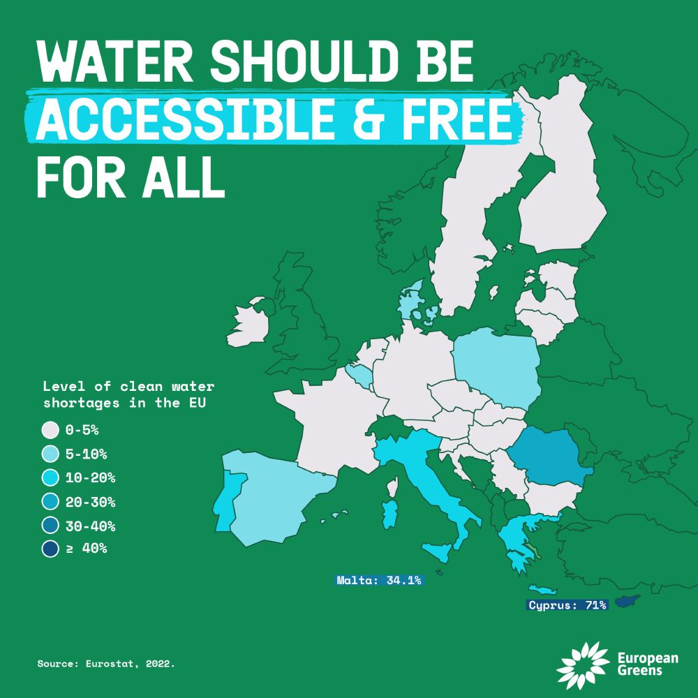 Water should be accessible & free for all.

Map showing the level of clean water shortages in the EU
