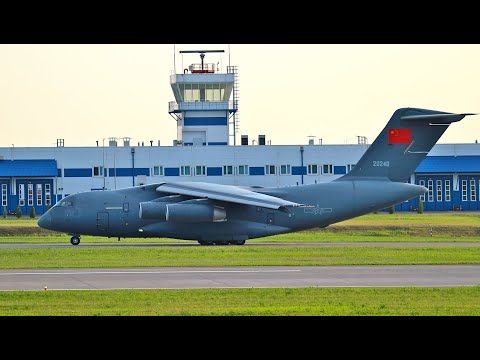 Chinese Y-20 sings like nightingale. Warmed up engines and took off leaving a black trail.
