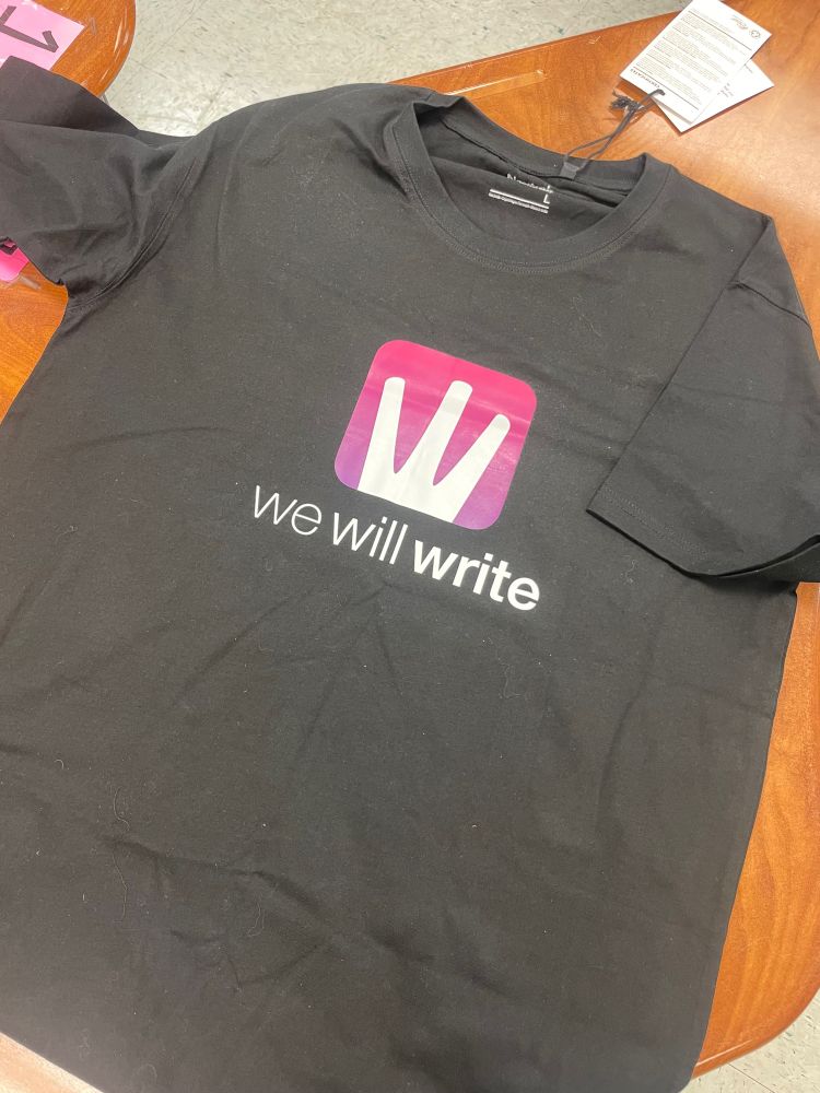 WeWillWrite black tshirt with logo