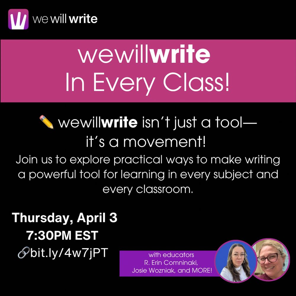 WeWillWrite in Every Class. Thursday, April 3rd. At 7:30PM EST. Watch on the WeEillWrite YouTube Channel.