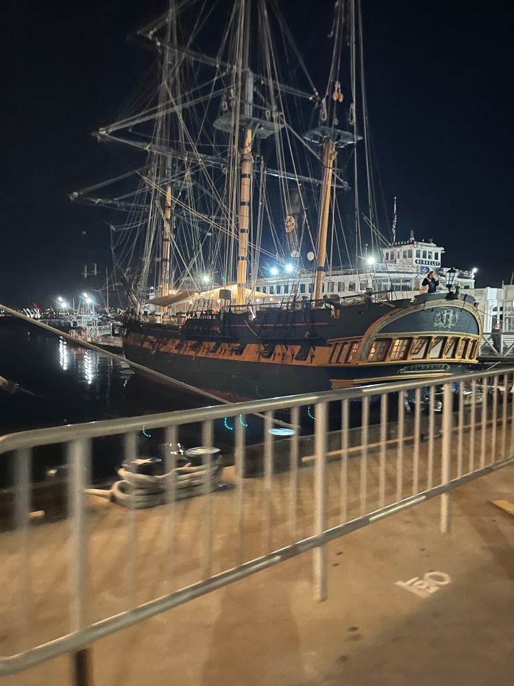 A 19th-century sailing ship docked in San Diego harbor.