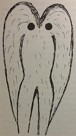 Roger Scarberry's drawing of the creature (later dubbed "The Mothman") that he and three others (including his soon to be spouse, Linda) saw on the evening of November 15th 1966 in Point Pleasant, West Virginia