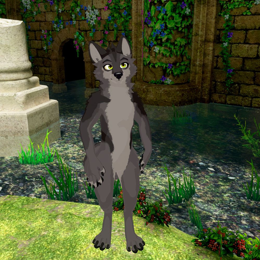 An anthro wolf in a lush palace. 3d render.