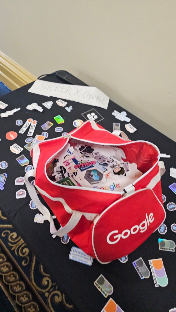 Sports style bag filled with stickers.