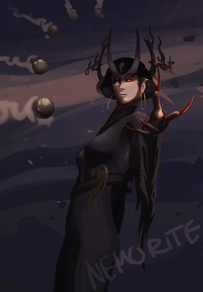 Onmyoji character Daiyamaten Enma reaches out to the viewer with a clawed hand, looming through darkness with glowing eyes