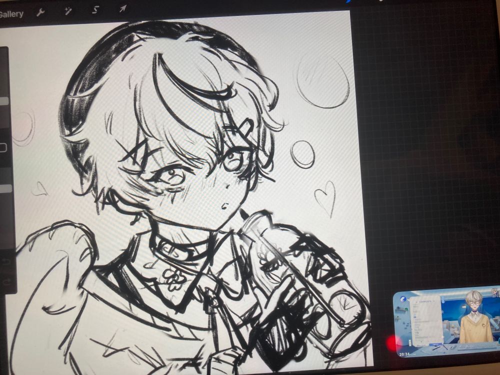 Wip of drawing taiwan vtuber朧Oboro drinking his water with his cute little water bottle ❣️