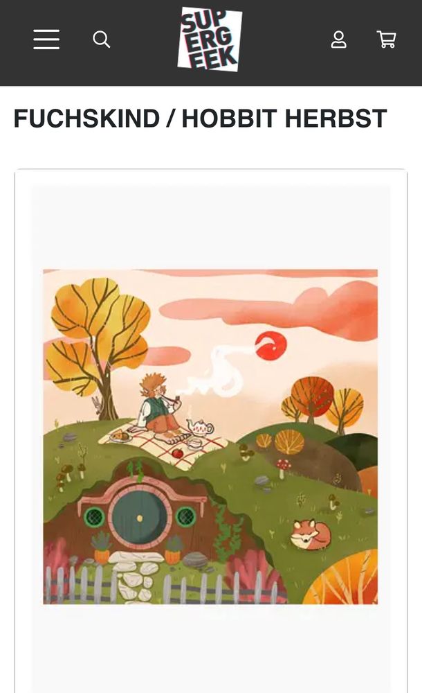 Screenshot aus dem Supergeek-Shop: Meine Hobbit-Illustration ist als Vorschau für den Kunstdruck zu sehen