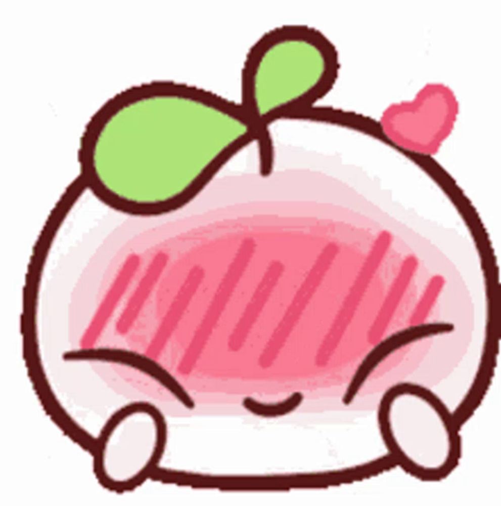 a cartoon drawing of a strawberry with a green leaf on its head .