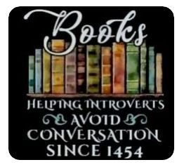 A shelf of books overwritten with, - Books, - Helping Introverts avoid conversation since 1454.