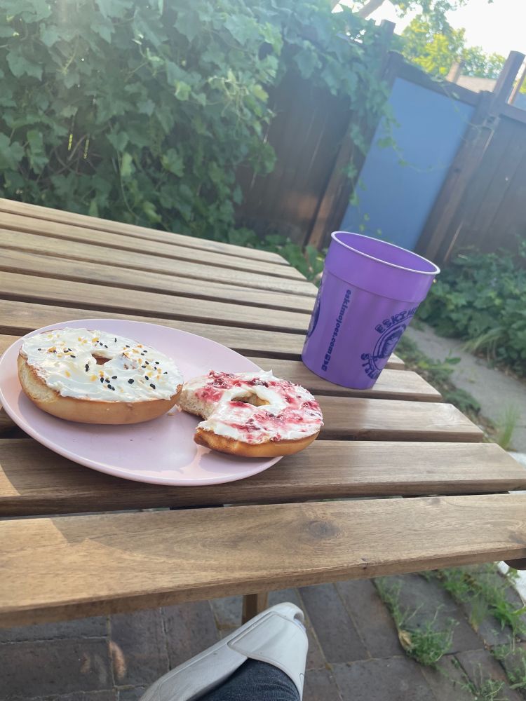 me in my yard with my bagel