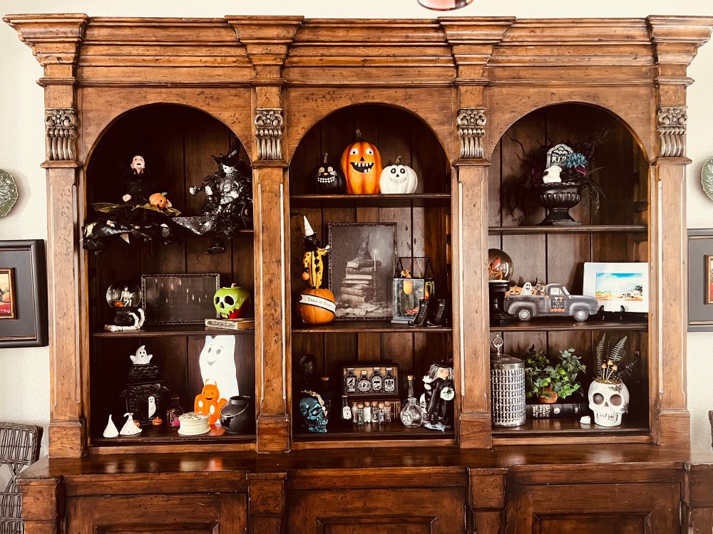 Cabinet with Halloween decorations 