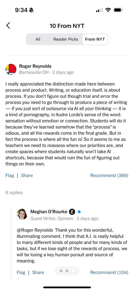 A NYT article comment on process vs. product