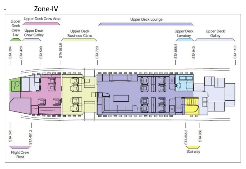 Layout plan for Zone 4 of the Qatar plan 'gifted' to Trump - Upper deck lounge, upper deck galley and deck crew area