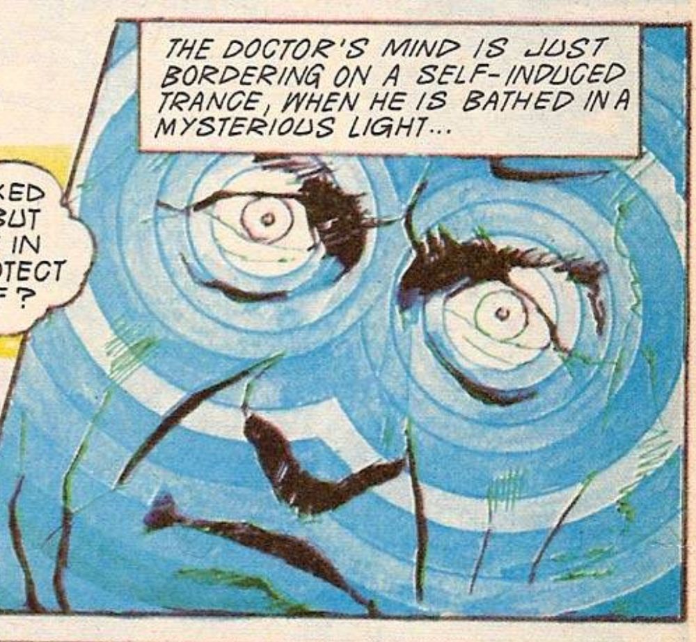 Image of the 3rd Doctor getting hypnotized