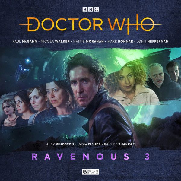 Album cover with the4 8th Doctor, Liv, Helen, River, Bliss, Charlie, the Eleven, and the Nine