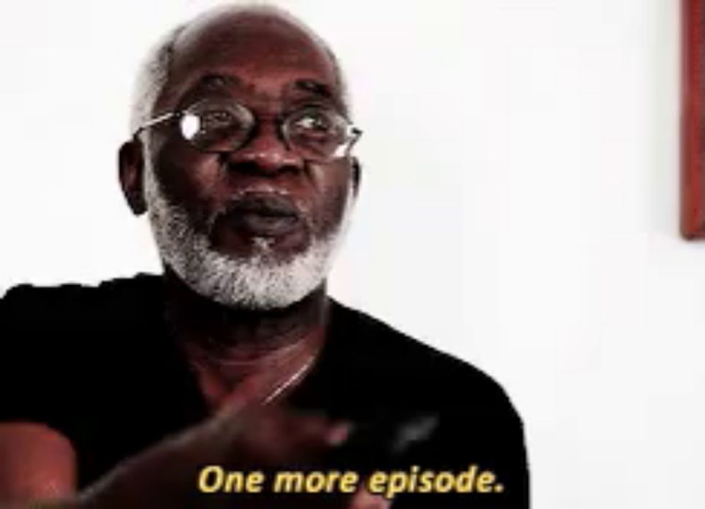 an older man with glasses and a beard says one more episode .