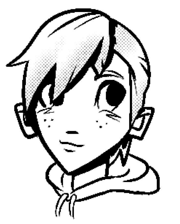 Simple, stylized black and white drawing headshot of Ashe Ubert from Fire Emblem: Three Houses.