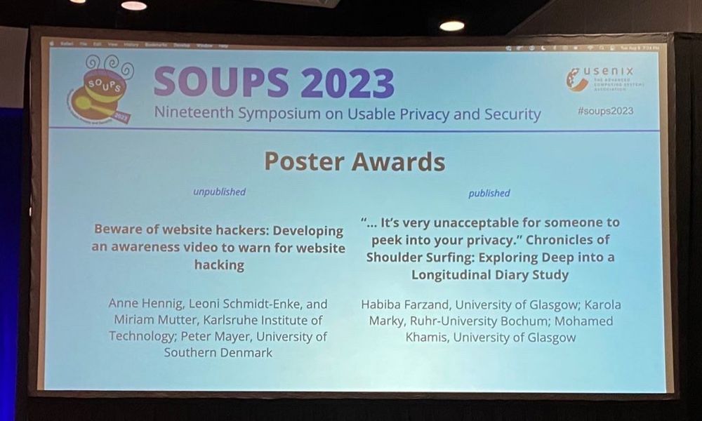 Slide with SOUPS 2023 best poster awardees