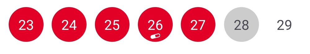 Auszug aus dem Kalender meiner Migräne App von dieser Woche. 23. Bis 27. sind rot markiert