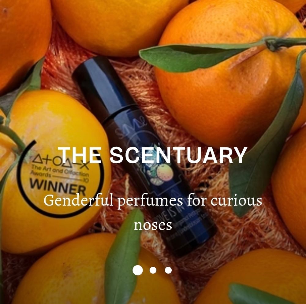 A screencap of a web page with the words The Scentuary and Genderful perfumes for curious noses.