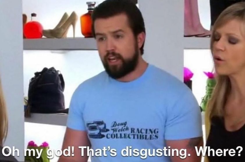 mac from always sunny saying "Oh my god! That's disgusting. Where?"