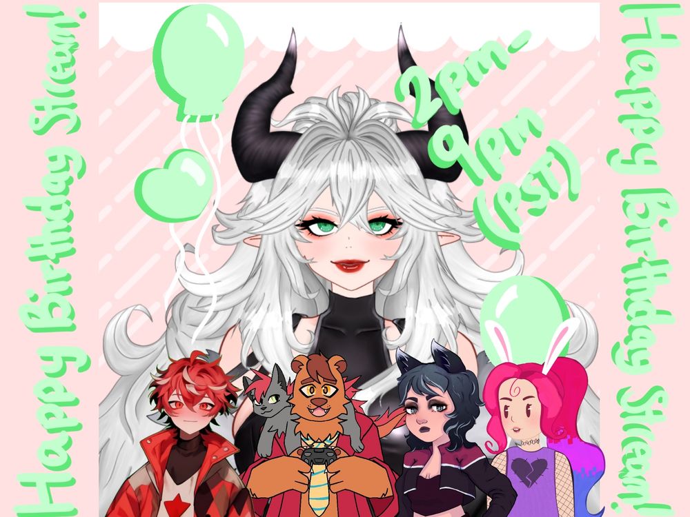 Birthday banner with pictures of everyone that will be in the stream!