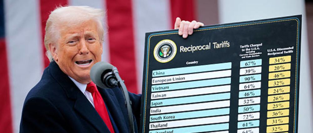 Trump holding up a tariffs chart
