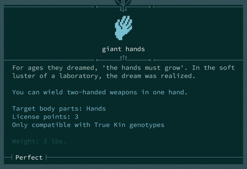 An item called "giant hands", which lets you wield two-handed weapons in one hand.